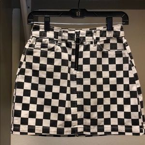 Checkered print denim skirt